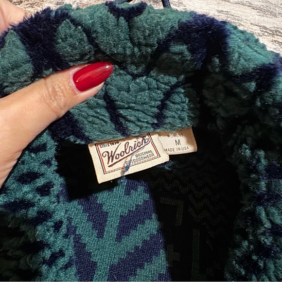 VTG Vintage woolrich green fleece teddy sweater size M snowflake - Picture 9 of 14